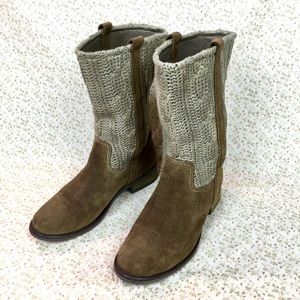 Sbicca Suede Leather Knit Sweater Mid Calf Boots 9